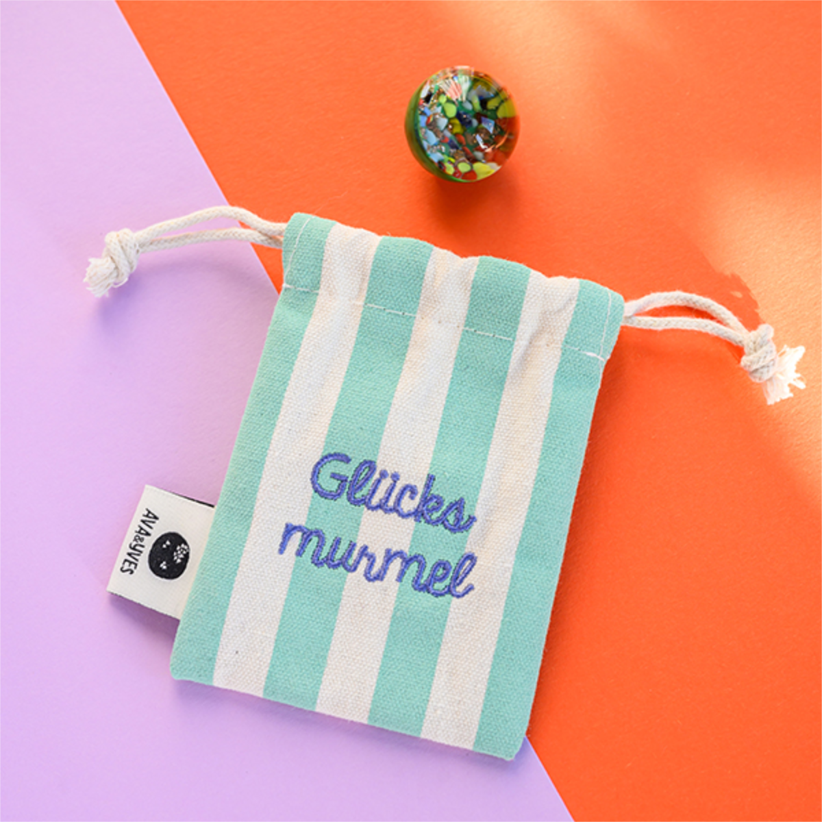 Glücksmurmel mit Konfetti-Steinchen - Mint
