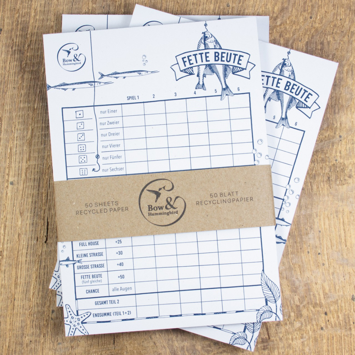 Maritimes Würfelspiel "Fette Beute" im Jutebeutel