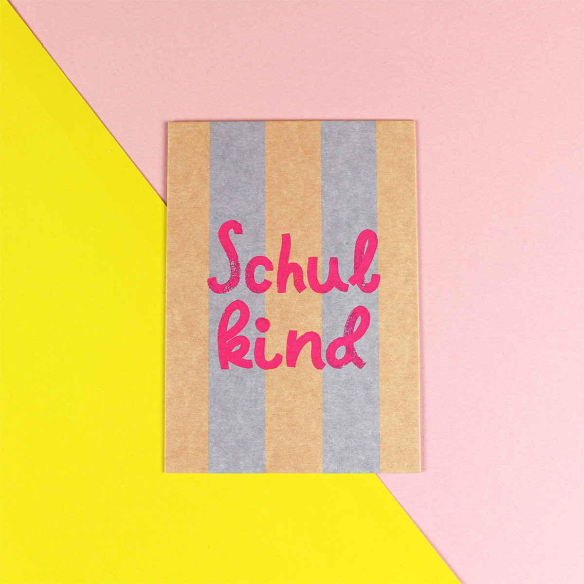 Postkarte Schulkind - Gestreift Flieder/Rosa