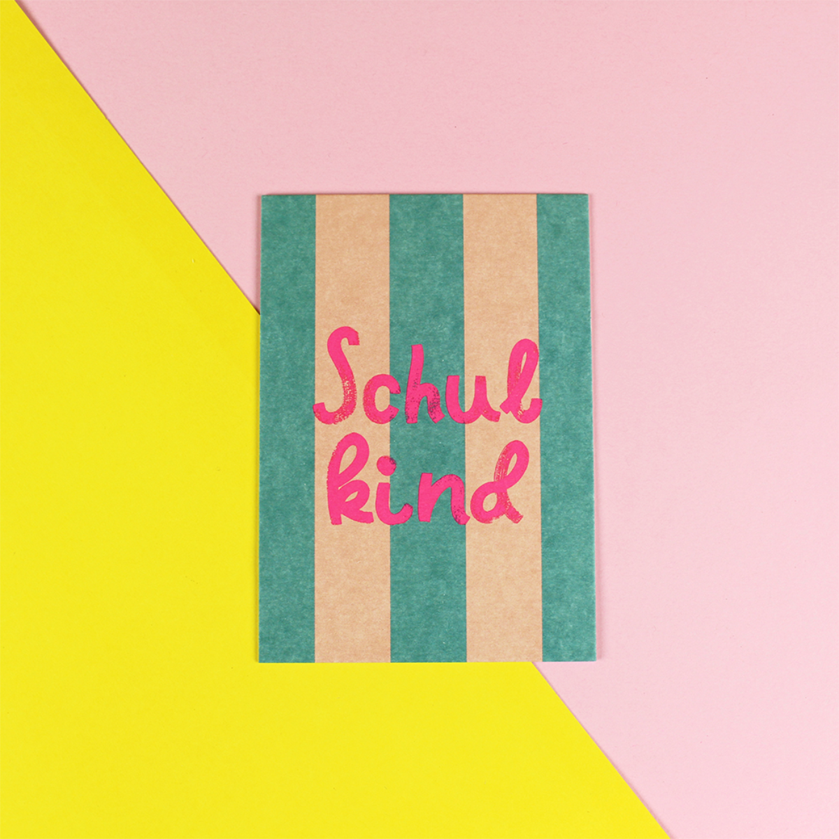 Postkarte Schulkind - Gestreift Petrol/Rosa