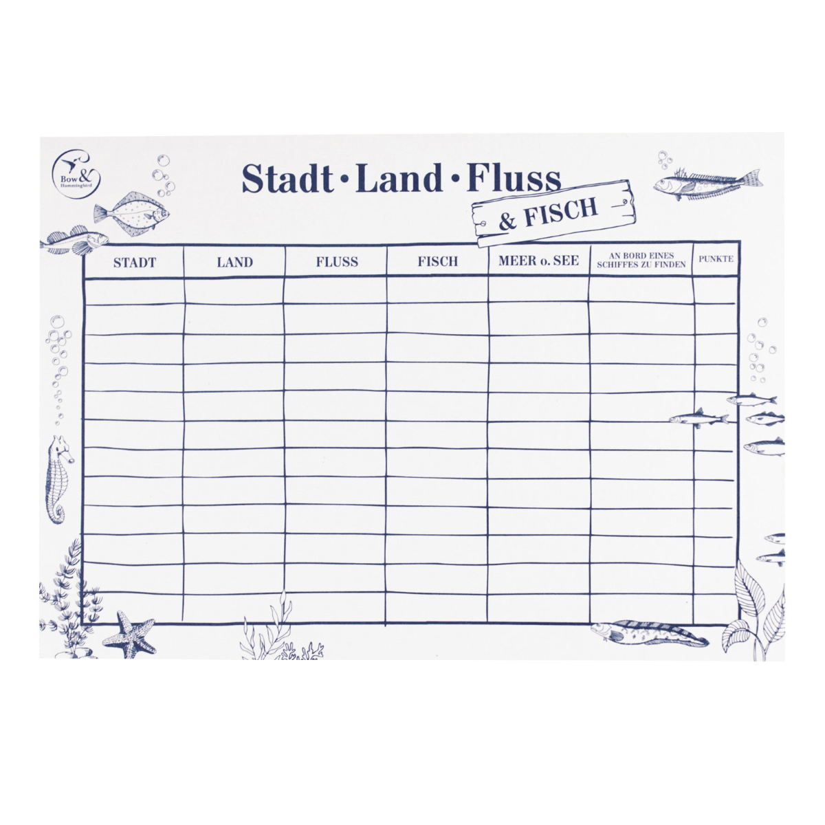 Maritimer Spielblock - Stadt, Land, Fluss & Fisch