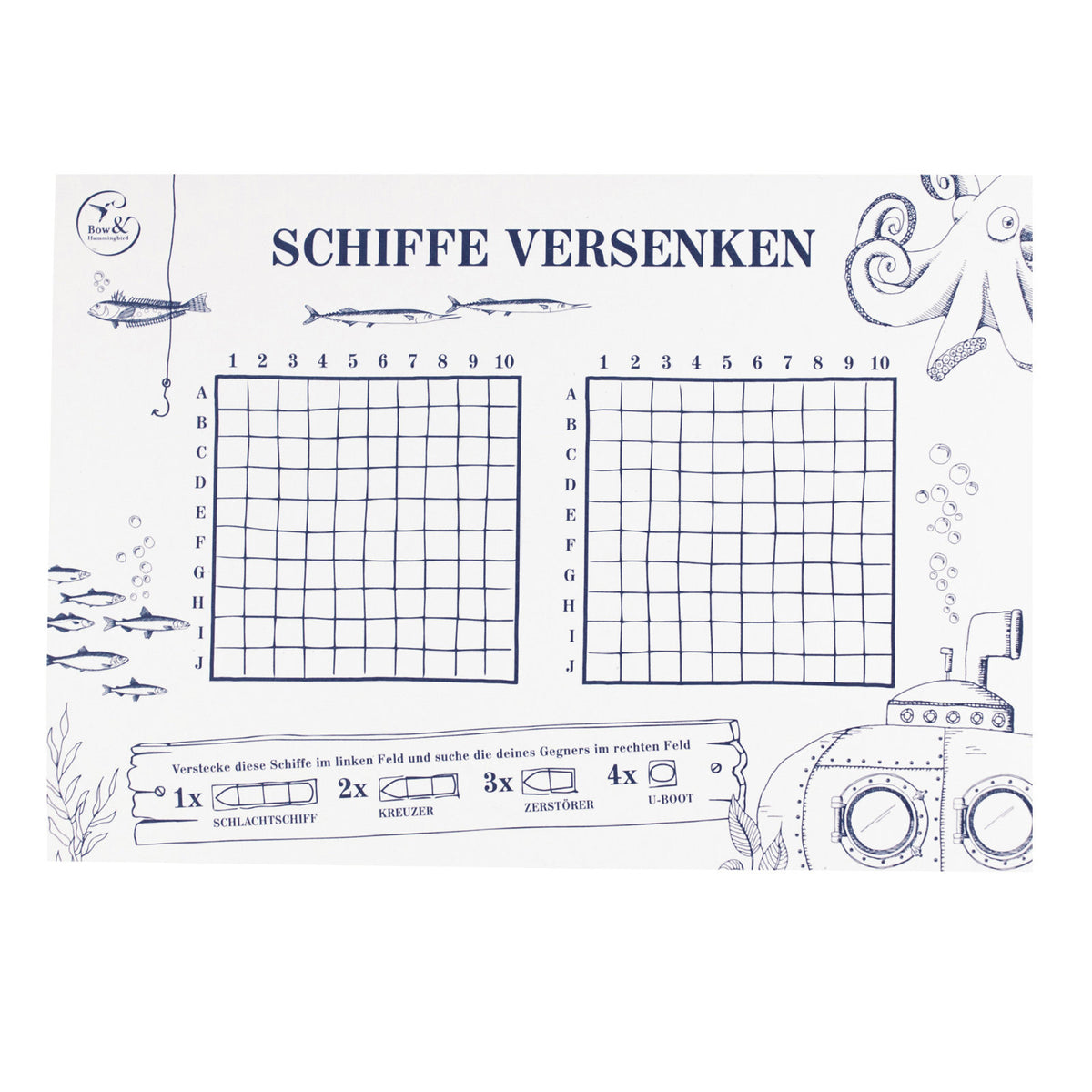 Block &quot;Schiffe versenken&quot;- bow &amp; hummingbird