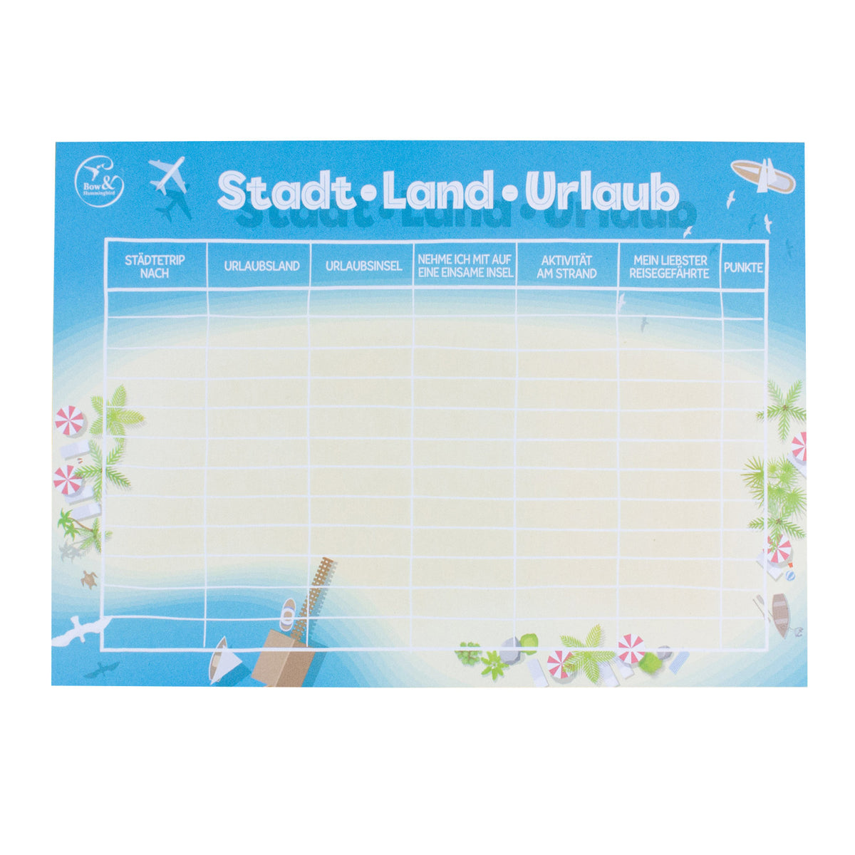 Block &quot;Stadt Land Urlaub&quot;- bow &amp; hummingbird