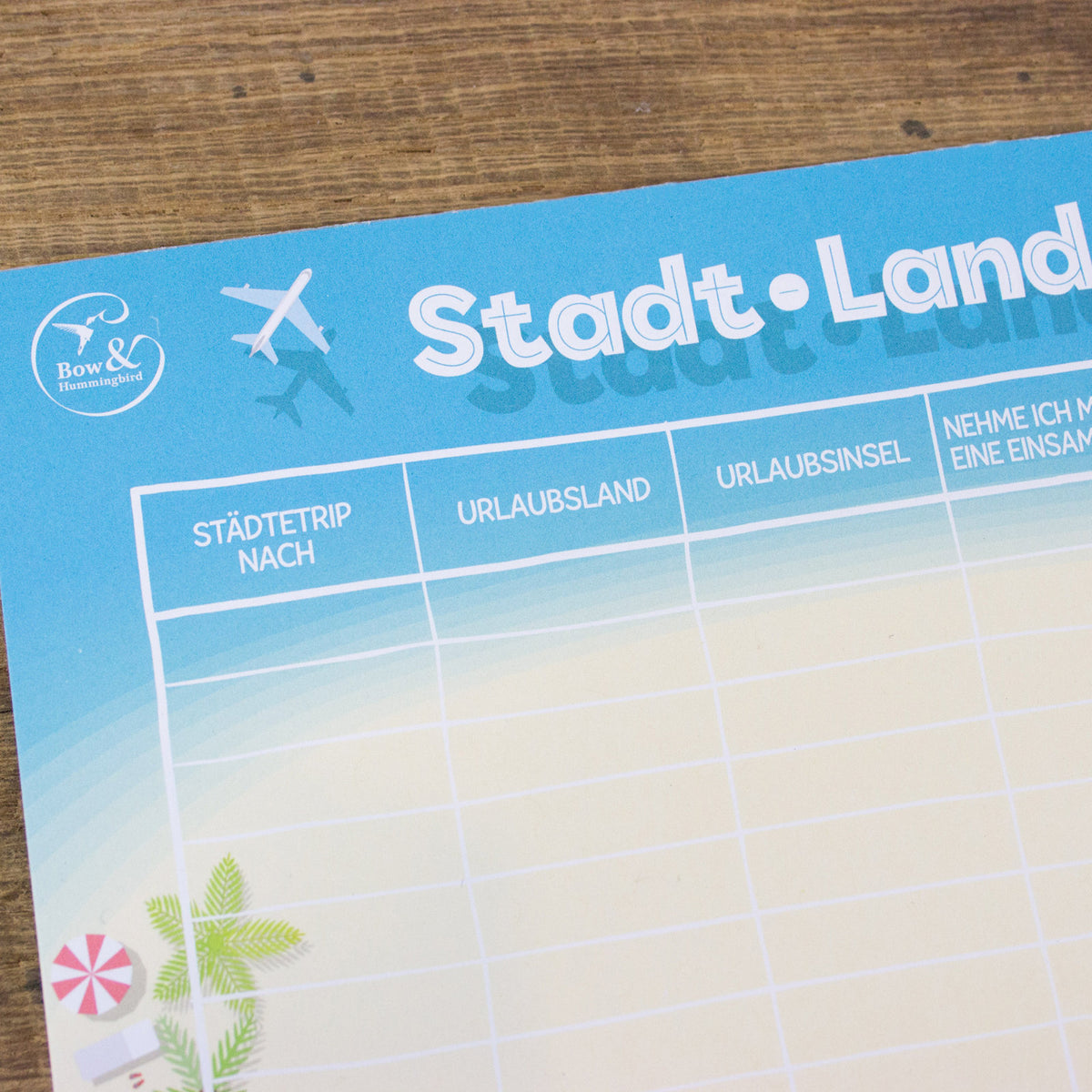 Block &quot;Stadt Land Urlaub&quot;- bow &amp; hummingbird